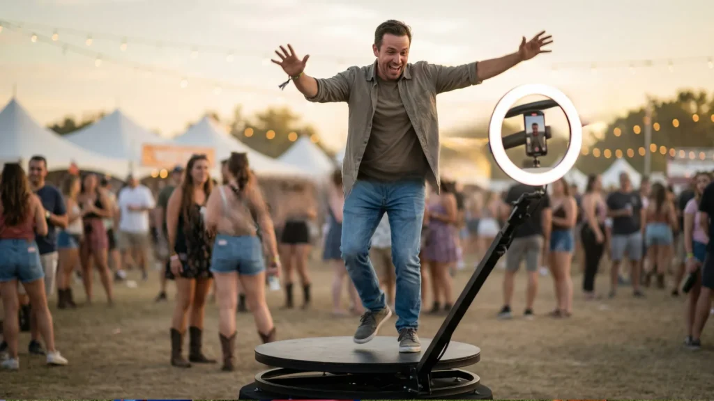 fotobudka 360 na event firmowy – nagrywanie video selfie 360 i atrakcja dla uczestników
